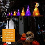 Halloween Lights Witch Hat, 56 LED Battery Operated Purple and Orange Lights with 8 Pack Hanging Lighted Hats and Remote and Timer for Indoor Outdoor Party Haunted Mansion Halloween Decoration - Glow-Paradise