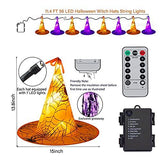 Halloween Lights Witch Hat, 56 LED Battery Operated Purple and Orange Lights with 8 Pack Hanging Lighted Hats and Remote and Timer for Indoor Outdoor Party Haunted Mansion Halloween Decoration - Glow-Paradise