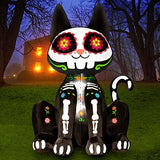 Rocinha 5.9 Ft Halloween Decorations Inflatable Black Cat Halloween Sugar Skull Blow Up Outdoor Lighted Yard Prop Home Lawn Party Decor, Day of The Dead Cat for Indoor Outdoor - Glow-Paradise