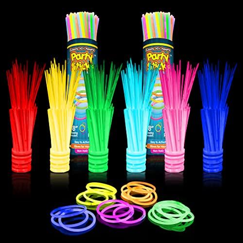 PartySticks Glow Sticks Party Supplies 200pk - 8 Inch Glow in the Dark Light Up Sticks Party Favors, Glow Party Decorations, Neon Party Glow Necklaces and Glow Bracelets with Connectors - Glow-Paradise