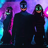 Halloween Purge Light Up Mask Glow Costume Neon Face Masks Led Scary Scream Rave Cool 2 Pack Cheap Glowing for Adults Men Women Teens Kids Girls Boys Parties Movie La Máscara 3 Light Modes Purple Red - Glow-Paradise