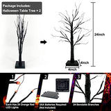 2 Pack 24 Inch Orange Lighted Halloween Birches Tree Decor with Timer Total 48 LED Battery Operated Tabletop Artificial Black Spooky Tree Halloween Decorations for Indoor Home Holiday Party - Glow-Paradise