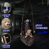 ELAMAS 4.5ft Animatronic Hanging Swinging Doll Halloween Decorations Sound Activated with Creepy Sound, Light Up Eyes, Scary Motion, Haunted House Holiday Decor Prop for Indoor Outdoor Decoration - Glow-Paradise