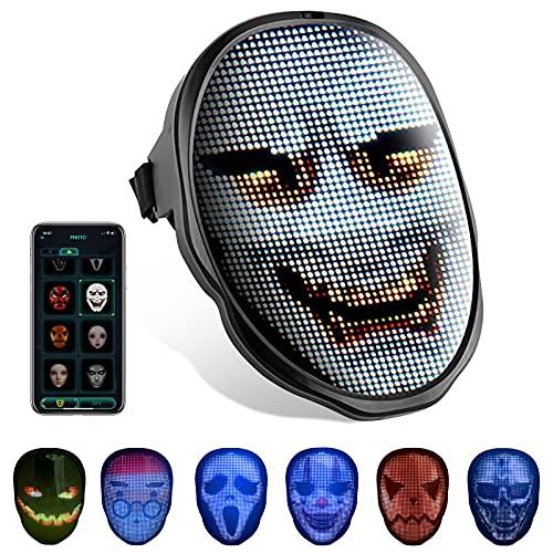 Halloween Mask LED Face Transforming Mask with Bluetooth Programmable for Halloween Masquerade Costumes Cosplay Party Light Up Mask for Adult Men Women, APP or Gesture Control, Rechargeable - Glow-Paradise
