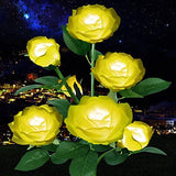 Solar Outdoor Lights 7 Rose Flowers Solar Garden Lights Garden Stake Lights Path Decorative Rose Lights for Patio Yard Pathway Landscape Enlarged Solar Panel (Yellow) - Glow-Paradise