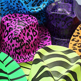 Neon Party Hats - 24 Pack - Plastic Gangster Hats - 80s Party Hats - Animal Print Party Hats by Funny Party Hats - Glow-Paradise