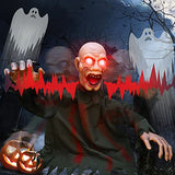 Animated Halloween Decorations Outdoor Halloween Props Scary Groundbreaker Zombie with LED Eyes, Swing Body and Creepy Sound, Perfect for Halloween Lawn Graveyard Haunted House Outdoor Zombie Decors - Glow-Paradise