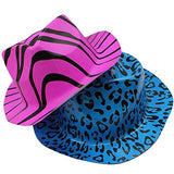 Neon Party Hats - 24 Pack - Plastic Gangster Hats - 80s Party Hats - Animal Print Party Hats by Funny Party Hats - Glow-Paradise