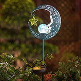 Hapjoy Outdoor Solar Lights Garden Decor for Patio,Lawn or Pathway Moon Decorations Crackle Glass Globe Stake Metal Lights Waterproof Warm LED Garden Gifts (Blue) - Glow-Paradise