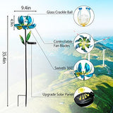Huaxu Solar Outdoor Lights 35.4In Garden Decor Flower Wind Spinners,Waterproof LED Crackle Glass Globe Fairy Art Metal Stake for Lawn Patio Pathway Yard Porch Driveway Summer Decorations Gift(Blue) - Glow-Paradise