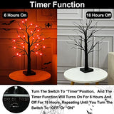 2 Pack 24 Inch Orange Lighted Halloween Birches Tree Decor with Timer Total 48 LED Battery Operated Tabletop Artificial Black Spooky Tree Halloween Decorations for Indoor Home Holiday Party - Glow-Paradise