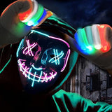 Halloween Scary Mask with LED Gloves Kit, LED Costume Mask EL Wire Light Up Mask for Halloween Costume Festival Cosplay(Mix Pink&Blue) - Glow-Paradise