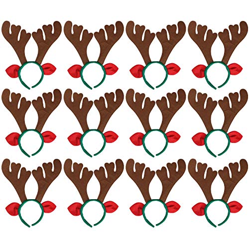 12 pcs - Christmas Reindeer Antlers Headband Deer for Holiday Kid's Party Favors - Glow-Paradise