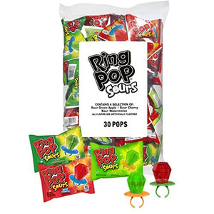Ring Pop Sours Individually Wrapped Back to School Bulk Lollipop Variety Party Pack – 30 Count Lollipop Suckers w/ Assorted Flavors - Fun Candy/Supplies for School Treats & Care Packages - Glow-Paradise