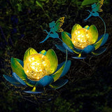 Garden Solar Lights Decorative, Crackle Globe Glass Lotus Flower with Fairy Decor, Mother's Day Gifts Metal Lotus Lamp for Garden Patio Lawn Walkway Tabletop(Warm White) - Glow-Paradise
