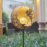 Tryme Garden Solar Lights Fairy Moon Star Glass Globe Pathway Stake Light Metal Angel Decor, Outdoor Decorative Lights Waterproof for Walkway, Yard, Lawn, Patio or Courtyard (Warm White) - Glow-Paradise
