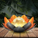 Outdoor Solar Lights, Garden Decor, Crackle Glass Globe, Waterproof Metal Lotus Flower Light for Patio, Lawn, Walkway, Tabletop, Ground - Glow-Paradise
