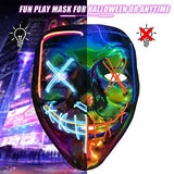 Halloween Purge Mask Light up - CHAOYU LED Scary Face Mask 2 Color Glow Mask with 3 Light Modes Masquerade Costume for Adults Kids Men Women(Orange & Ice Blue) - Glow-Paradise