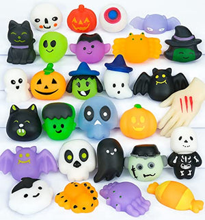 28 pcs - Halloween Mochi Squishy Toy Party Favors for Kids 4-8 Stress Relief Toy Goody Bags Fillers Stuffer Piñata Trick or Treat Classroom Prize Bday Gift - Glow-Paradise