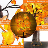 TURNMEON Fall Decor 2 Pack 24''/2FT Lighted Maple Tree Timer Halloween Thanksgiving Decorations Tabletop Fall Tree 48 LEDs Battery Powered Pumpkin Light Autumn Indoor Outdoor Home Decor(Orange Red) - Glow-Paradise