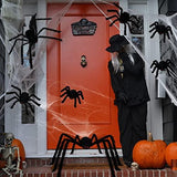 jollylife 7PCS Halloween Decorations Outdoor Fake Giant Spiders - Scary Props for Yard Haunted House Indoor Party Decor Supplies (47”×1pcs, 30”×1pcs, 20”×2pcs, 12”×3pcs) - Glow-Paradise
