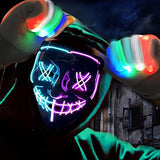 Halloween Scary Mask with LED Gloves Kit, LED Costume Mask EL Wire Light Up Mask for Halloween Costume Festival Cosplay (Blue & Purple) - Glow-Paradise