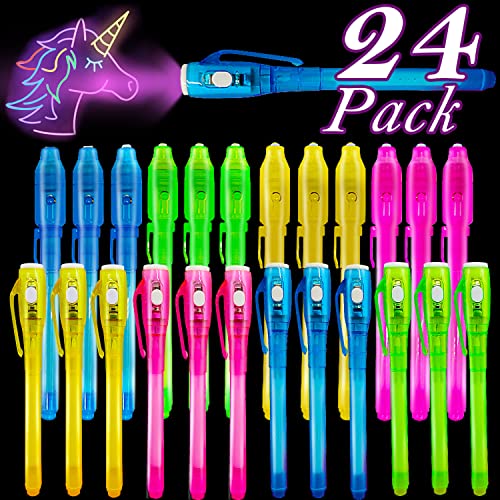 24 Pack Invisible Ink Pen with UV Black Light Secret Spy Pens Magic Disappearing Ink Markers School Supplies Kids Party Favors Halloween Birthday Gift for Boys Girls Goodie Bags Stuffer (2 Style) - Glow-Paradise