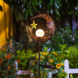 Hapjoy Solar Lights Outdoor Garden Decor Solar Moon Lantern for Patio,Lawn or Pathway Moon Decorations Crackle Glass Globe Stake Metal Lights Waterproof Warm LED Garden Gifts (Bronze) - Glow-Paradise