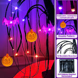 24 LED Orange Purple Lighted Halloween Willow Tree Decoration with Timer DIY 3 Bats & 3 Pumpkins Battery Operated 18'' Artificial Black Spooky Tree Halloween Decorations Tabletop Indoor Home Party - Glow-Paradise