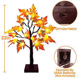 TURNMEON 22 Inch Prelit Tabletop Fall Maple Tree with Timer 24 Led Pumpkin Lights 6 Acorn Battery Operated Artificial Maple Leaves Tree Decoration Halloween Autumn Thanksgiving for Indoor Home Decor - Glow-Paradise