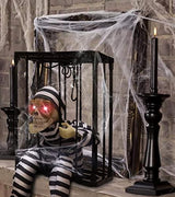 Screaming Animated Halloween Decorations, Halloween Decor Prop with Motion Sensor, Scary Skull Cage Prisoner Haunted House Decor, Spooky Hanging Ghost Light Up Eyes Decorations - Glow-Paradise