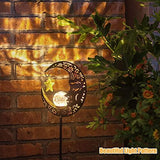 Hapjoy Solar Lights Outdoor Garden Decor Solar Moon Lantern for Patio,Lawn or Pathway Moon Decorations Crackle Glass Globe Stake Metal Lights Waterproof Warm LED Garden Gifts (Bronze) - Glow-Paradise