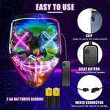Halloween Purge Mask Light up - CHAOYU LED Scary Face Mask 2 Color Glow Mask with 3 Light Modes Masquerade Costume for Adults Kids Men Women(Ice Blue & Pink) - Glow-Paradise