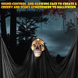 Lamgoa 12.3ft Halloween Ghost Hanging Decorations, Scary Hanging Reaper Motion Voice Activated with Creepy Sound & Glowing Mask Flying Ghost for Haunted House, Yard Home Party Indoor Outdoor Decor - Glow-Paradise
