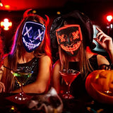 Halloween Scary Mask with LED Gloves Kit, LED Costume Mask EL Wire Light Up Mask for Halloween Costume Festival Cosplay (Purple) - Glow-Paradise