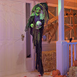 85'' Halloween Hanging Animated Witch Decoration Holding a Skull, Halloween Hanging Jitter Witch Decoration with Light-up Eyes for Halloween Haunted House Prop Décor Halloween Hanging Decorations - Glow-Paradise