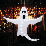 CCINEE Peek A Boo Hanging Ghost with White Lights 50" X 53" Prelit Large Spooky Outdoor Tree Wrap Ghost Decoration for Halloween Party Lawn Patio Haunted House Props Supply - Glow-Paradise