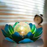 WNP Solar Flower Light Outdoor Decorations,Solar Outdoor Lights Decorative,Waterproof Glass Crackle Solar Powered Ball Decor Light with Metal Petal for Tabletop,Ground,Walkway Yard - Glow-Paradise