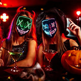 Halloween Scary Mask with LED Gloves Kit, LED Costume Mask EL Wire Light Up Mask for Halloween Costume Festival Cosplay (Green & Pink) - Glow-Paradise