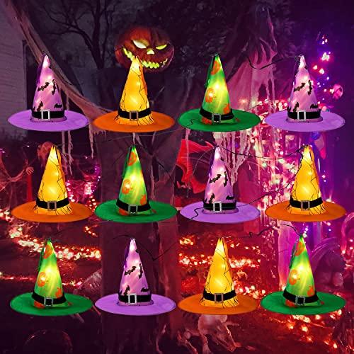 JOYIN 12 Pcs Halloween Decorations Witch Hat Lights String Lights, Lighted Witches Hats Lights Outdoor, Glowing Witch Hats in 8 Flashing Modes, Light Up Witch Hat Decor for Outdoor Indoor Yard Tree - Glow-Paradise