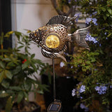 Solar Garden Decoration Outdoor Lights, Metal Fish Stakes LED Lights for Patio, Garden, Yard, Walkway (Bronze) - Glow-Paradise