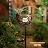 Hapjoy Solar Lights Outdoor Garden Decor Solar Moon Lantern for Patio,Lawn or Pathway Moon Decorations Crackle Glass Globe Stake Metal Lights Waterproof Warm LED Garden Gifts (Bronze) - Glow-Paradise
