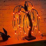 TURNMEON 18" LED Halloween Willow Tree Decor 24 Orange Lights Timer Battery Powered Jack-O-Lantern Pumpkins Ornaments Black Spooky Tabletop Tree Halloween Scary Decorations Indoor Outdoor Home Party - Glow-Paradise