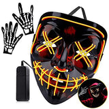 Halloween Mask LED Light Up Scary Mask with Skull Gloves 3 Lighting Modes for Festival Parties Cosplay (Yellow) - Glow-Paradise