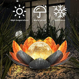 Outdoor Solar Lights, Garden Decor, Crackle Glass Globe, Waterproof Metal Lotus Flower Light for Patio, Lawn, Walkway, Tabletop, Ground - Glow-Paradise
