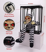 Screaming Animated Halloween Decorations, Halloween Decor Prop with Motion Sensor, Scary Skull Cage Prisoner Haunted House Decor, Spooky Hanging Ghost Light Up Eyes Decorations - Glow-Paradise
