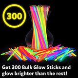 PartySticks Glow Sticks Party Supplies 300pk - 8 Inch Glow in The Dark Light Up Sticks Party Favors, Glow Party Decorations, Neon Party Glow Necklaces and Glow Bracelets with Connectors - Glow-Paradise