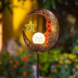 Hapjoy Solar Lights Outdoor Garden Decor Solar Moon Lantern for Patio,Lawn or Pathway Moon Decorations Crackle Glass Globe Stake Metal Lights Waterproof Warm LED Garden Gifts (Bronze) - Glow-Paradise