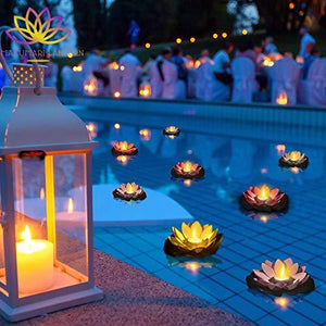 MAKUMARI Lotus Floating Lanterns- Set of 10 Beautiful Large 7 inch Artificial Floating Colorful Lotus with LED Lights for Your Romantic Decorations, Weddings, Memorials or Pool Décor - Glow-Paradise