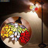 WERFACTORY Tiffany Floor Lamp Red Rose Flower Stained Glass Arched Lamp 10X18X64 Inches Gooseneck Adjustable Corner Standing Reading Light Decor Bedroom Living Room (LED Bulb Included) S001 Series - Glow-Paradise